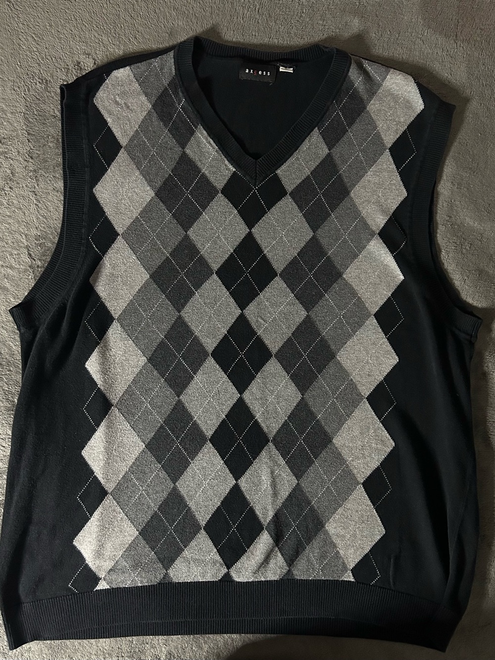 Axcess Black and Gray Argyle V-Neck Sweater Vest